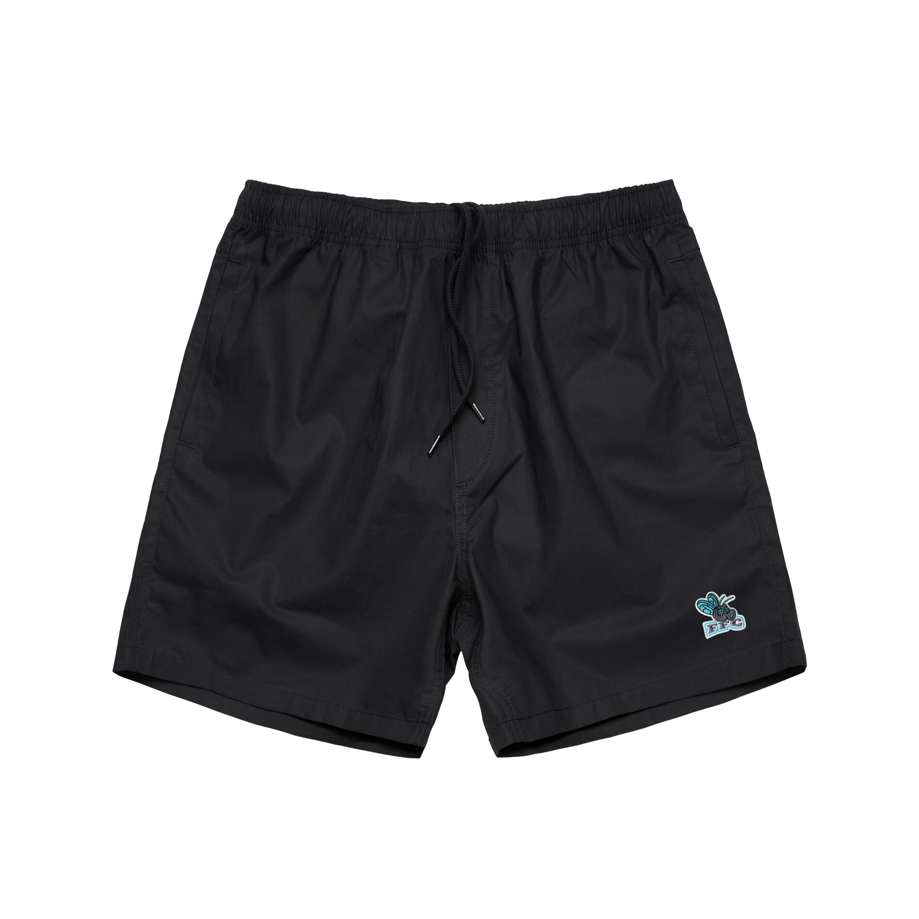 FFC Embroidered Patch Beach Shorts - Black