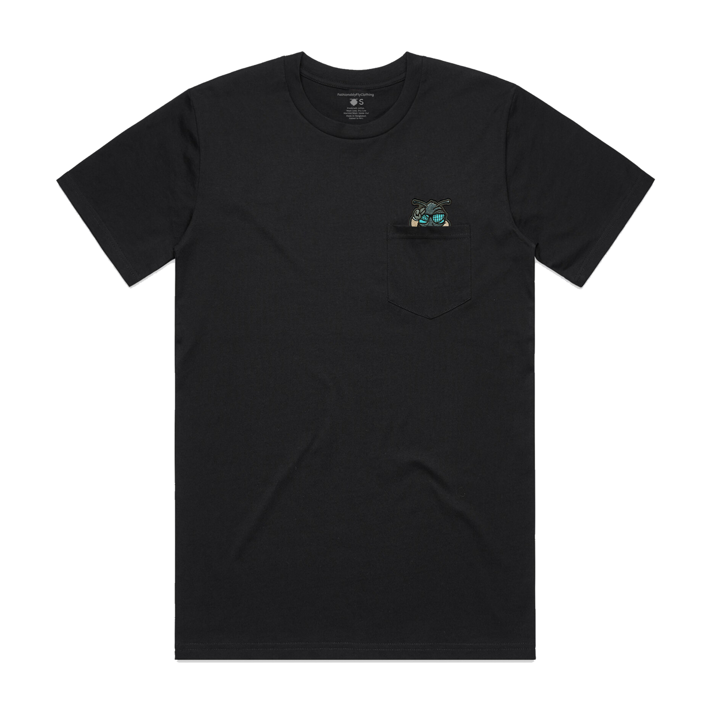 Fly Guy Embroided Patch Pocket Tee - Black