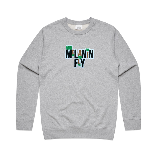 Melanin Fly Words Chenille Patch Unisex Sweatshirt - Heather Grey