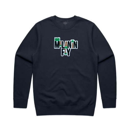 Melanin Fly Words Chenille Patch Unisex Sweatshirt - Navy