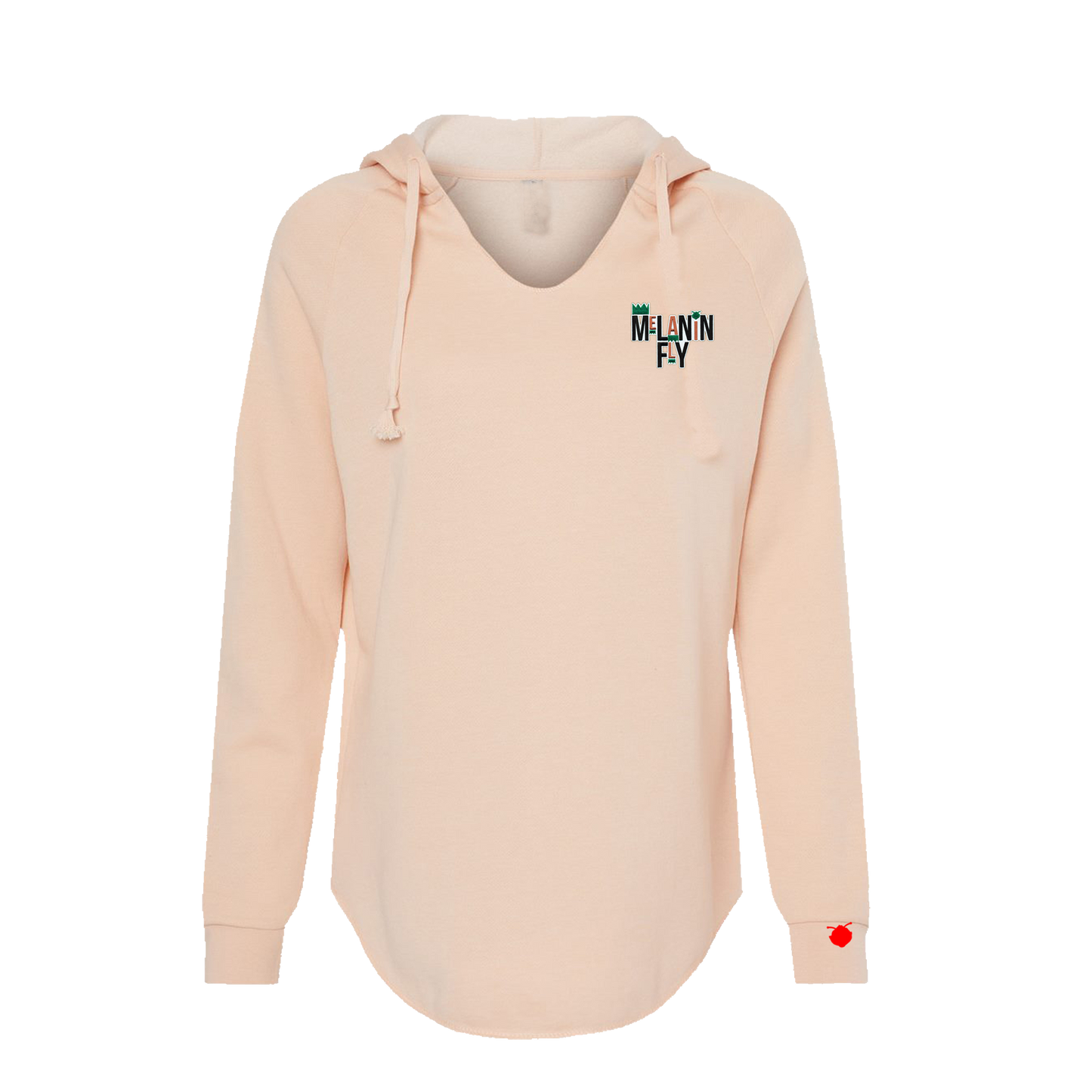 Melanin Fly Words Embroidery Patch Wave Wash Wo's Pullover - Blush